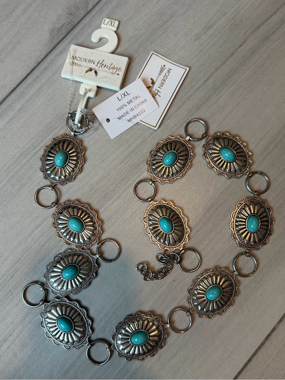 Silver-Tone Turquoise Oval Concho Belt